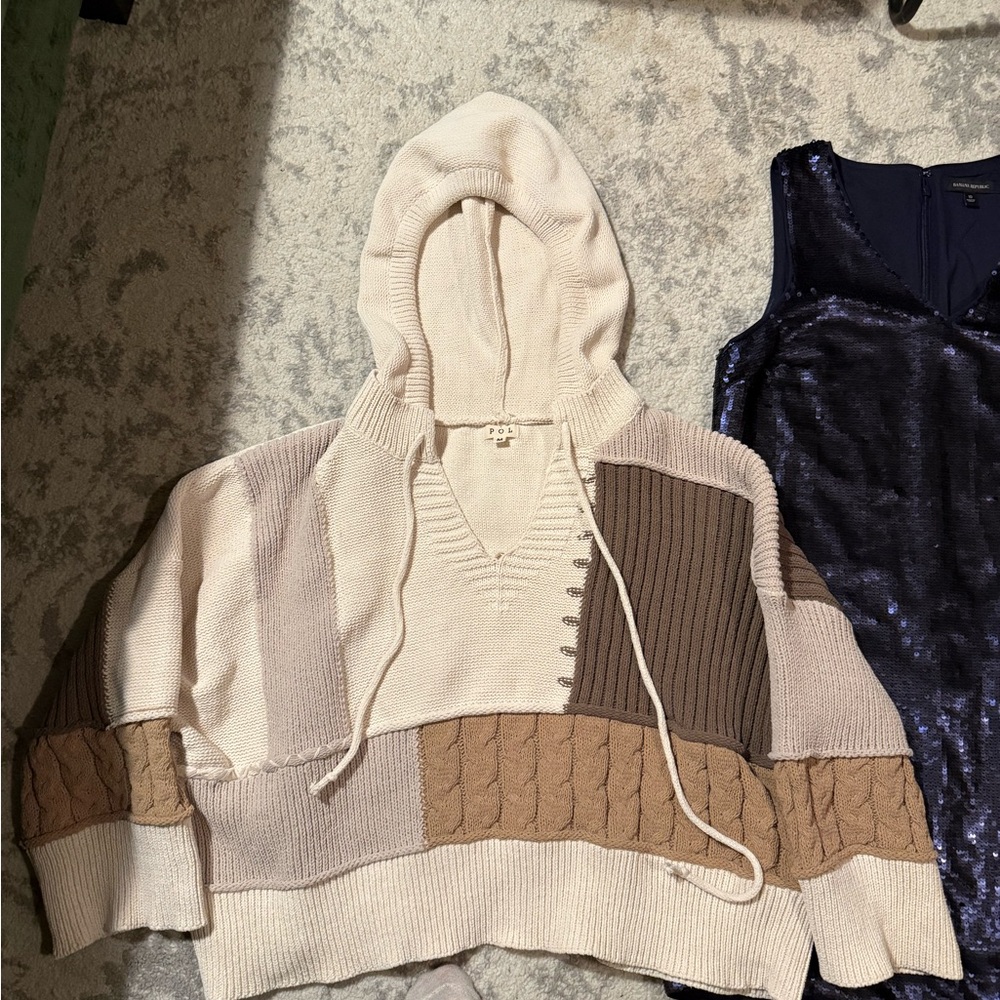 Pol Patchwork Chunky Knit Color Block Sweater - image 3